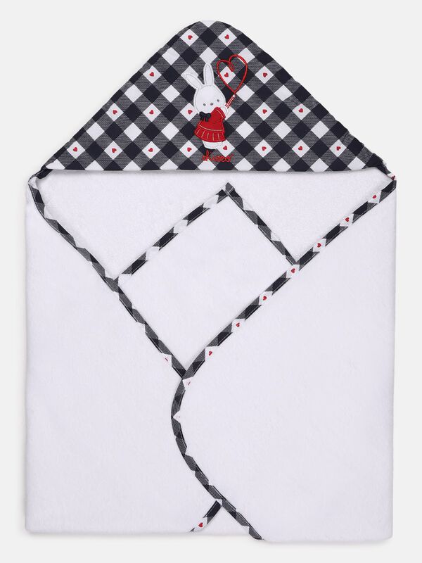 White Terry Towel With Checked Hood image number 2